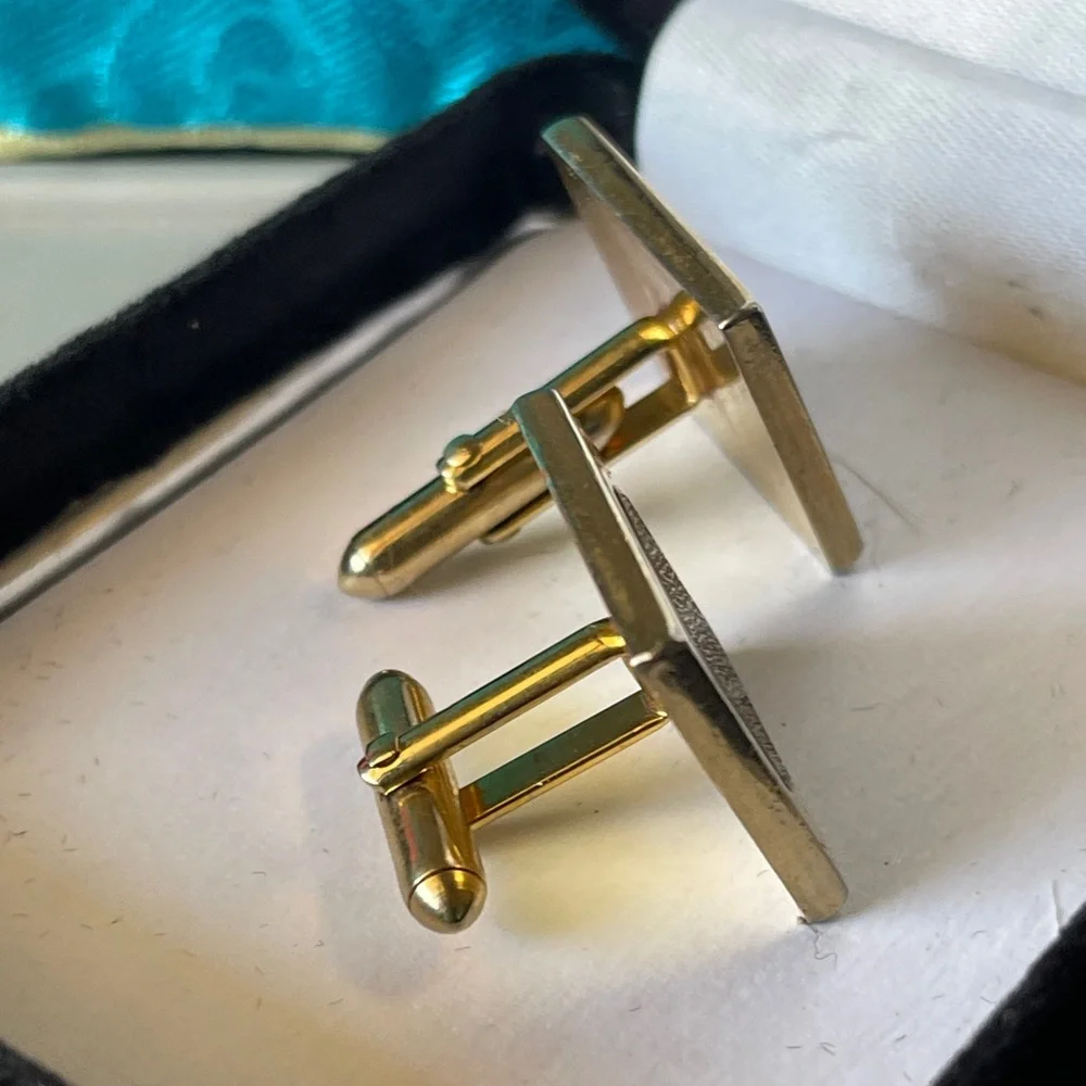 Vintage Gold Copper & Green Striped Square Cuff Links.